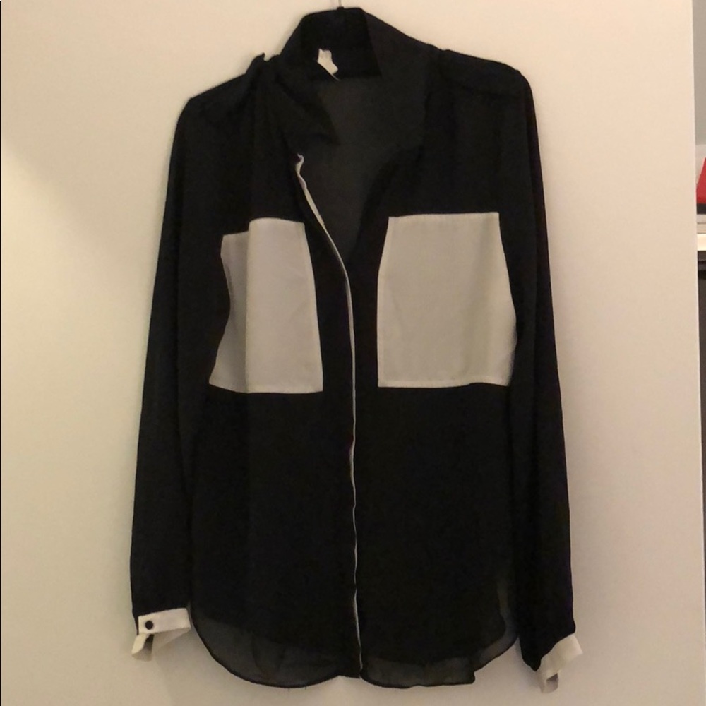 Sugarlips black blouse with white pockets